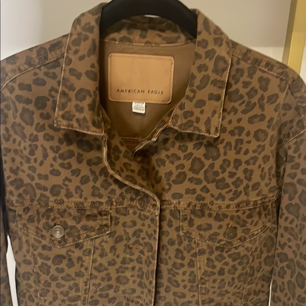 American Eagle Outfitters Brown Leopard Jean Jacket